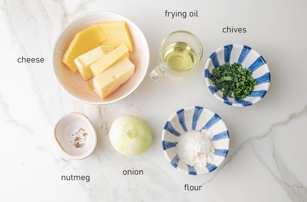 Labeled additional ingredients needed to make Käsespätzle.